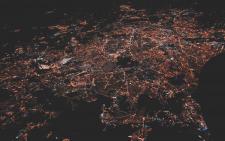aerial image of a city with lights